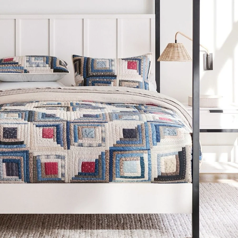 Pottery Barn Lassen Handcrafted Quilted Sham Euro Size Set of 2 Patchwork NEW